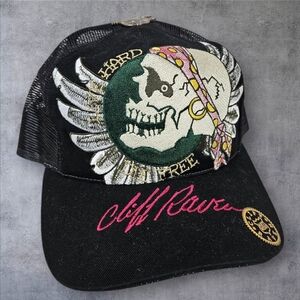Vintage Y2K Cliff Raven Ed Hardy Tattoo‎ Skull Live Hard Die Free Snapback Hat